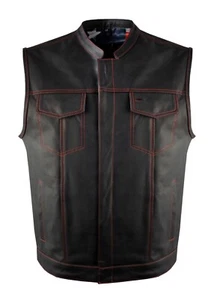 Chaleco de Cuero para Hombre Motocicleta Old Glory con Costuras Rojas Delineador de Bandera de EE. UU. - Imagen 1 de 5