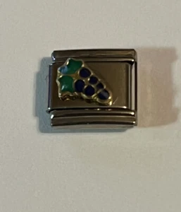 Lila Trauben mit Blättern - Wein - Obst - 9 mm Glied für italienisches Bettelarmband - Bild 1 von 4