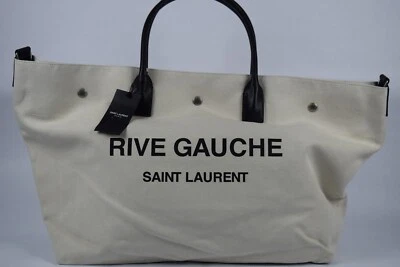 ¡NUEVO CON ETIQUETAS! Auténtico Bolso de Mano YSL Saint Laurent Grande Rive Gauche Maxi Lona Crema Foto 1 de 4