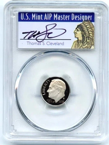 2022 S 10C Clad Roosevelt Dime PCGS PR70DCAM FDOI Thomas Cleveland Native Signed Cover