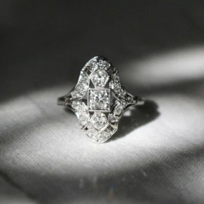 1920s Art Deco Style Lab Created 1.00CT Diamonds 935 Silver Classic Fine Ring - Image 1 of 4
