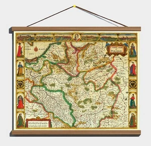 Ancient Antique Decorative Old 1676 Map Of Poland, Canvas Magnetic Wooden Hanger - Picture 1 of 18