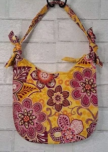 Vera Bradley Olivia Bali Gold 2009 Purse Floral Yellow Pink Bow Zipper Retired - Picture 1 of 4