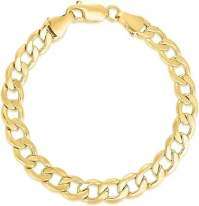 Floreo 10k Yellow Gold 9mm Hollow Cuban Curb Bracelet or Anklet - Picture 1 of 6