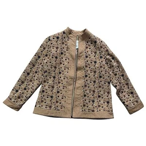 Chaqueta Oscar by Oscar de la Renta Camello Bordado Frente Abierto Talla M - Imagen 1 de 9