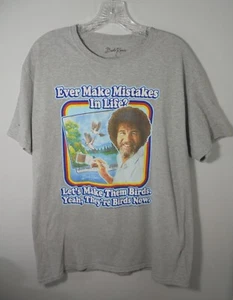 T-shirt Bob Ross da uomo grande L Let's Make Them Birds Yeah They Birds Now grigia - Foto 1 di 6