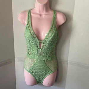 BECCA Color Play - Women's One Piece Swimsuit, Plunge Neck, Crochet, Sz SP - Picture 1 of 15