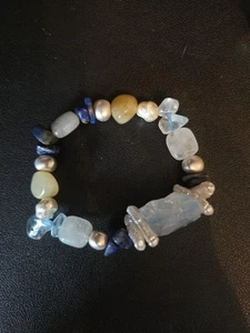 Chico's Perlen Quaste Armband Damen weiß blau und silber Steine 6 Zoll Neu ohne Etikett - Bild 1 von 4
