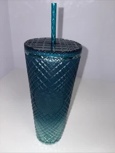 Starbucks 2021 Spring Teal Jeweled Green Blue Ombre Cold Cup Tumbler 24oz New - Picture 1 of 6
