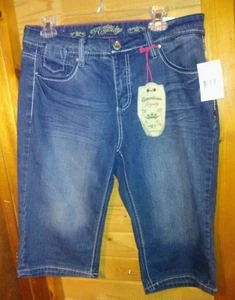 NEU American Royalty Damen 12 Jeansshorts verwaschen dunkle Waschung Denim Glitzer Taschen - Bild 1 von 17