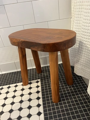 Serena & Lily Teak Oval Stool, New in Box - Image 1 of 4