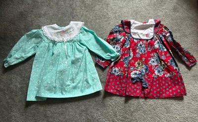 Lote De 2 Vestidos Vintage Calados Niñas Talla 3T Manga Larga Floral Encaje Foto 1 de 4