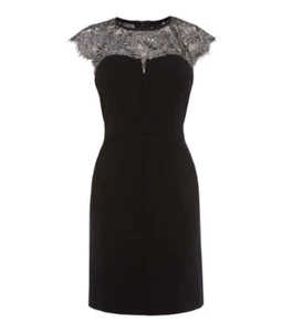 Karen Millen Lace Insert Pencil Dress Black Silver NWT $399 Size US 8 UK 12 EU40 - Picture 1 of 6