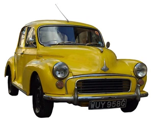 x2 12x10cm Shaped Vinyl Stickers Morris Minor moggy vintage classic car laptop - Picture 1 of 1