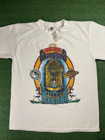 Vintage 90s Florida Marlins T Shirt Size Large White World Series Champions MLB Cover