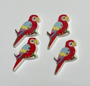 6 Cute Red Wooden Parrot Bird Buttons 35mm Embellishments A29-24 Aussie Seller - Picture 1 of 3