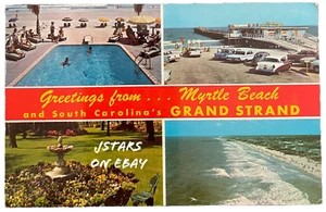 1962 MYRTLE BEACH, SC, 2nd AVENUE PIER GREETINGS FROM GRAND STRAND POSTCARD - Picture 1 of 2