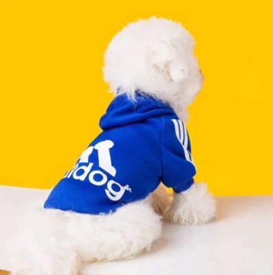 NEW! Adidog Dog Hoodie Sweater with Hood for Small Dogs up to 2lbs (Blue, XS) - Image 1 of 2