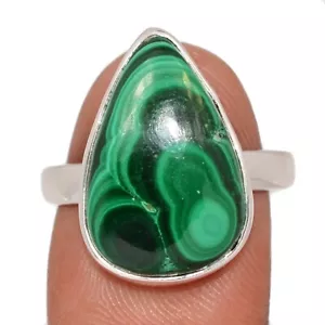 Natural Bulls Eye Malachite - Congo 925 Sterling Silver Ring Jewelry s.9 CR70044 - Picture 1 of 1