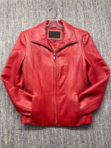 Avanti New York Womens Med 100% Leather Jacket Red Full Zip Jacket Coat