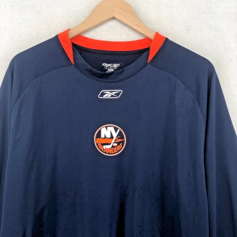 NEW YORK ISLANDERS Shirt Mens L REEBOK NY NHL PlayDry Hockey Performance Blue Cover