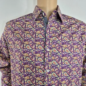 Cremieux Mens Shirt Size LT Paisley Purple Long Sleeves New Premium Denim 36 - Picture 1 of 11