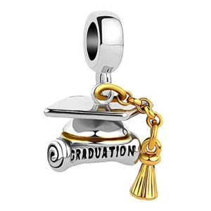 Graduation Cap Tassel Charm European Bead Sterling Silver Ginger Lyne Collection - Picture 1 of 5