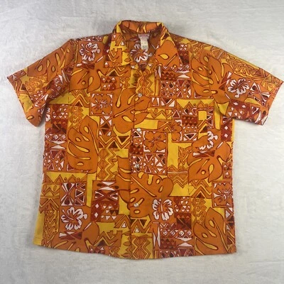 VTG Hale Aloha Isoshima Hawaiian Shirt XL Orange Geometric Cotton Aloha Surf - Image 1 of 4