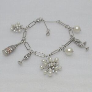Kate spade jewelry silver plated bottle pearl cluster charm bangle bib bracelet