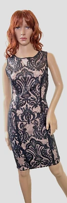 MYSTIC Los Angeles Dress Black Overlay Sequin Sleeveless  Women's XXXS - Image 1 of 4