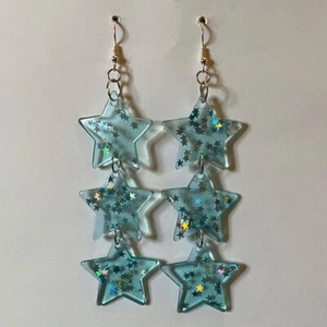 Lots of colours, Long triple pastel star earrings , Kitsch 9cm long - Picture 1 of 40