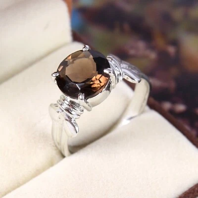 Anel de quartzo esfumaçado pavê pedra preciosa declaração prata esterlina 925 joias de casamento - Imagem 1 de 4