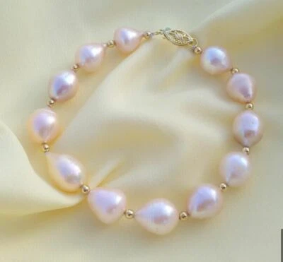 Pulseira de pérolas barrocas Southsea 10x14mm ouro rosa 7,5-8 polegadas ouro amarelo 14k P - Imagem 1 de 4