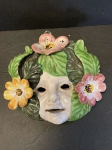 Sicilian Italian Majolica Art Pottery Cherub Flowers Face Mask Wall Hanging VTG. - Picture 1 of 9