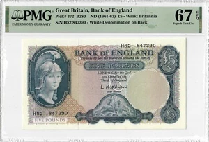 Great Britain 5 Pounds ND (1961-63), PMG 67 EPQ, "Bank of England" Pick# 372 - Picture 1 of 2