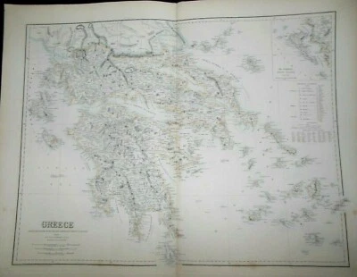 Victorian Augustus Peterman & G H Swanson GREECE Map (c1874) 19" x 23" - Greek - Image 1 of 4