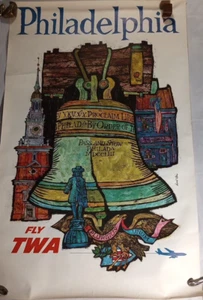 Original Philadelphia TWA Air Travel Poster 1958 David Klein *Imperfect* USA - Bild 1 von 12