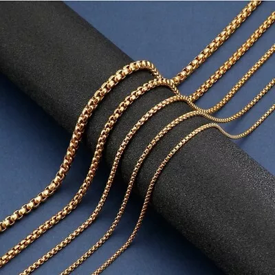 18K Gold Filled Italian Box Chain Necklace Mens Women's 18-24 inches, 2, 3, 4mm - Image 1 of 4