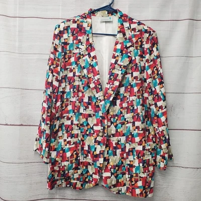 VTG Danielle B Multicolor Mosaic Blazer Medium Womens One Button Made in USA - Image 1 of 4