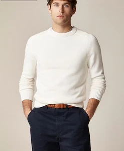 J. Crew Small Heritage Cotton Crewneck Sweater Ivory White - Picture 1 of 11