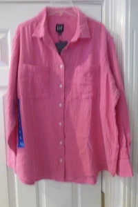 Camisa de gasa de manga larga Gap para mujer, rosa, grande/XL NUEVA CON ETIQUETAS - Imagen 1 de 4