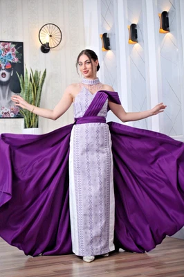 Mujeres Palestinas Bordadas Thobe Tatreez Poliéster con Detalles Satinados y Bufanda Foto 1 de 2