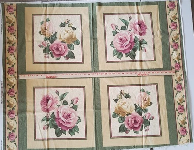 Vintage Cranston Rose Panel Fabric Scant 1 Yard Pillow DIY 2005 - Image 1 of 3