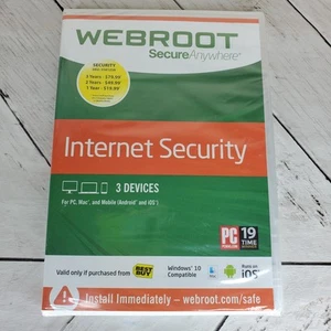Webroot Internet Security with Antivirus [3 Devices PC, Mac, and Mobile] Sealed - Afbeelding 1 van 6