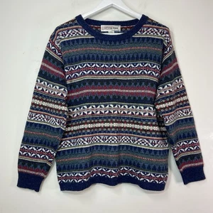 Vintage Crystal Kobe Wool Blend Fair Isle Sweater Womens SZ M Nordic Crew Knit - Picture 1 of 11