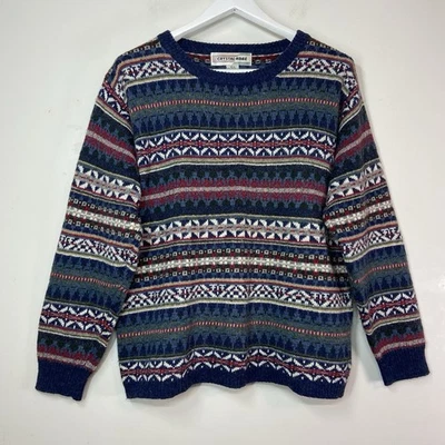 Vintage Crystal Kobe Wool Blend Fair Isle Sweater Womens SZ M Nordic Crew Knit - Image 1 of 4