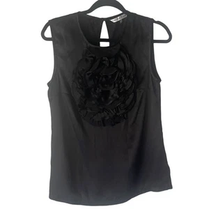 Trina Turk Women's Size Medium Black Satin Floral Sleeveless Formal Blouse - Picture 1 of 9