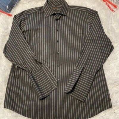Camisa de vestir Ben Sherman para hombre talla 16,5 32-33 negra a rayas manga larga con botones Foto 1 de 3
