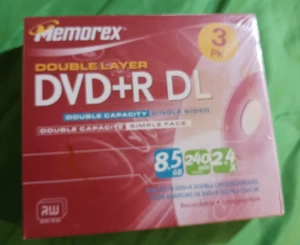 Memorex DVD+R DL 8.5 GB Double Layer Blank DVD 3-Pack Sealed Discs New - Picture 1 of 3