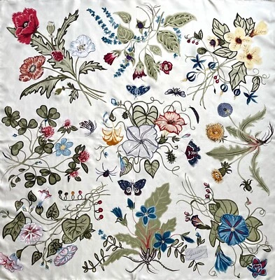 New Gucci Unisex Scarf Logo Kris Knight Floral Print Ivory Multicolor Silk Wrap - Image 1 of 4